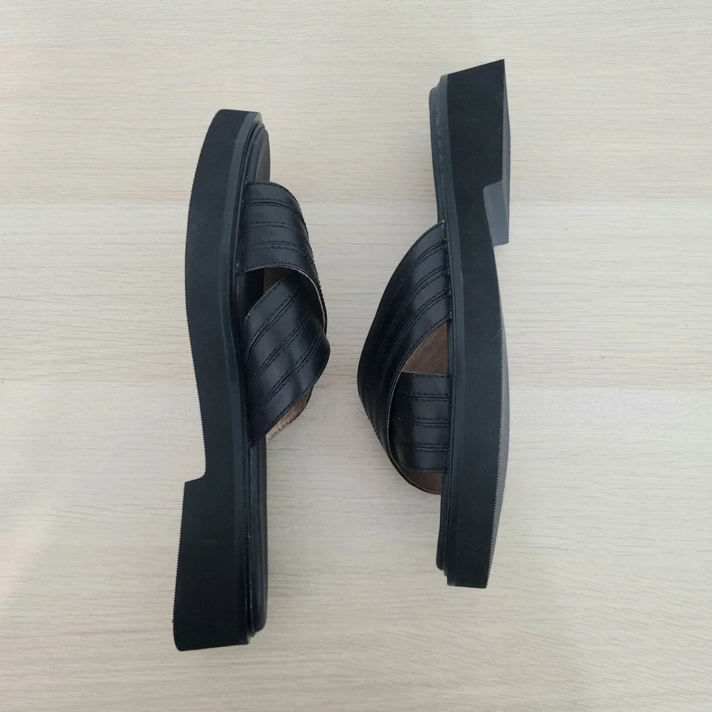 Madewell Alina Platform Sandals Black Leather Criss Cross Y2K 90s New 8.5